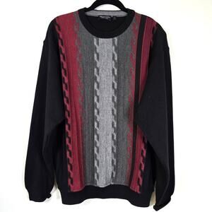 Marcello Sweater Men's L Red Gray Black Merino Wool Blend Ribbed Cosby Grandpa